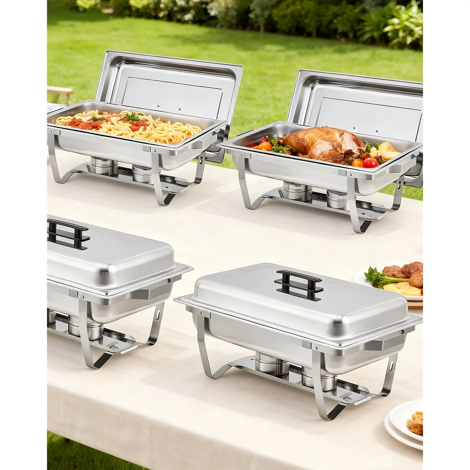 Professional Hotpot Set -8QT Rectangular Stainless Steel Buffet Heater - Foldable Frame, Lid, Heat and Corrosion Resistant Design - Perfect for Catering, Parties, Weddings, Events