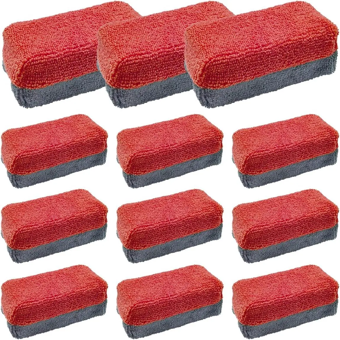 12 count Ceramic Coating Applicator Sponge, Microfiber Rectangular Auto Polishing Cleaning Pads,  Automotive Detailing Sponge for  Wax, , Sealant Application (Red)