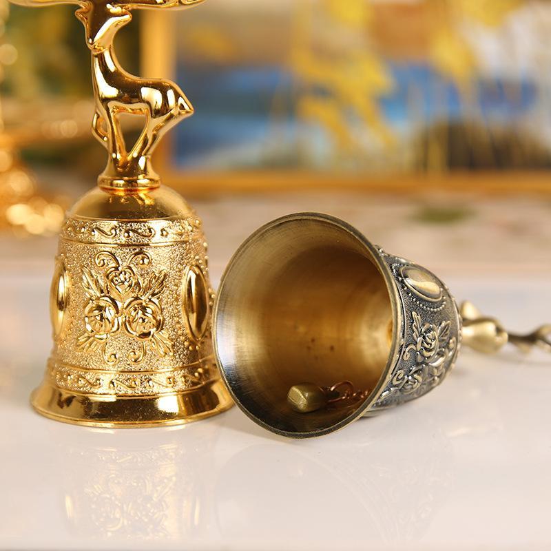 Deer Rose Hand Bell Metal Call Ring Bell Vintage Decorative Service Bell Clear Loud Sound Desktop Table Ring Bell Cute Ornamental Handheld Bell for Bar Restaurant Cafe Kitchen Hotel Wedding Party Home Desk Decoration Opening Meal Call Supply