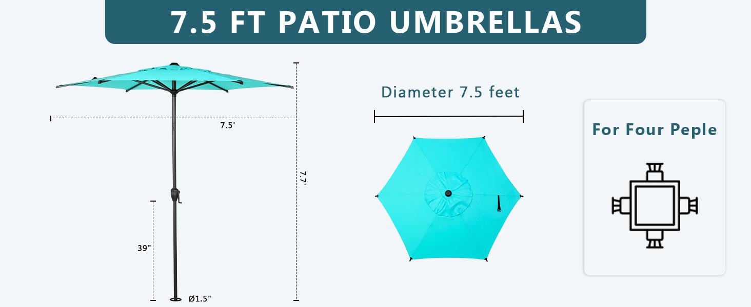 7.5FT Lyon Outdoor Patio Umbrella Outdoor Table Umbrella with Push Button Tilt and Crank Market Umbrella 6 Sturdy Ribs UV Protection Waterproof for Garden Deck Backyard Pool Beige