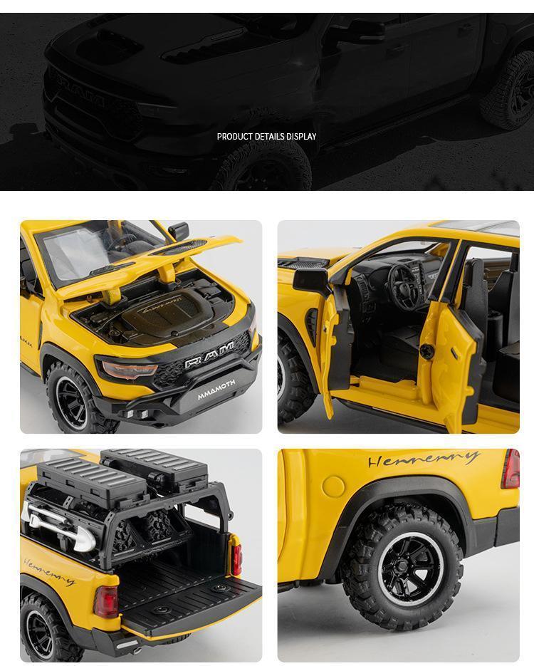1:32 DODGE Mammoth 1000 TRX Alloy Pickup Car Model Diecast Metal Off-road Vehicle Model Sound and Light Simulation Kids Toy Gift