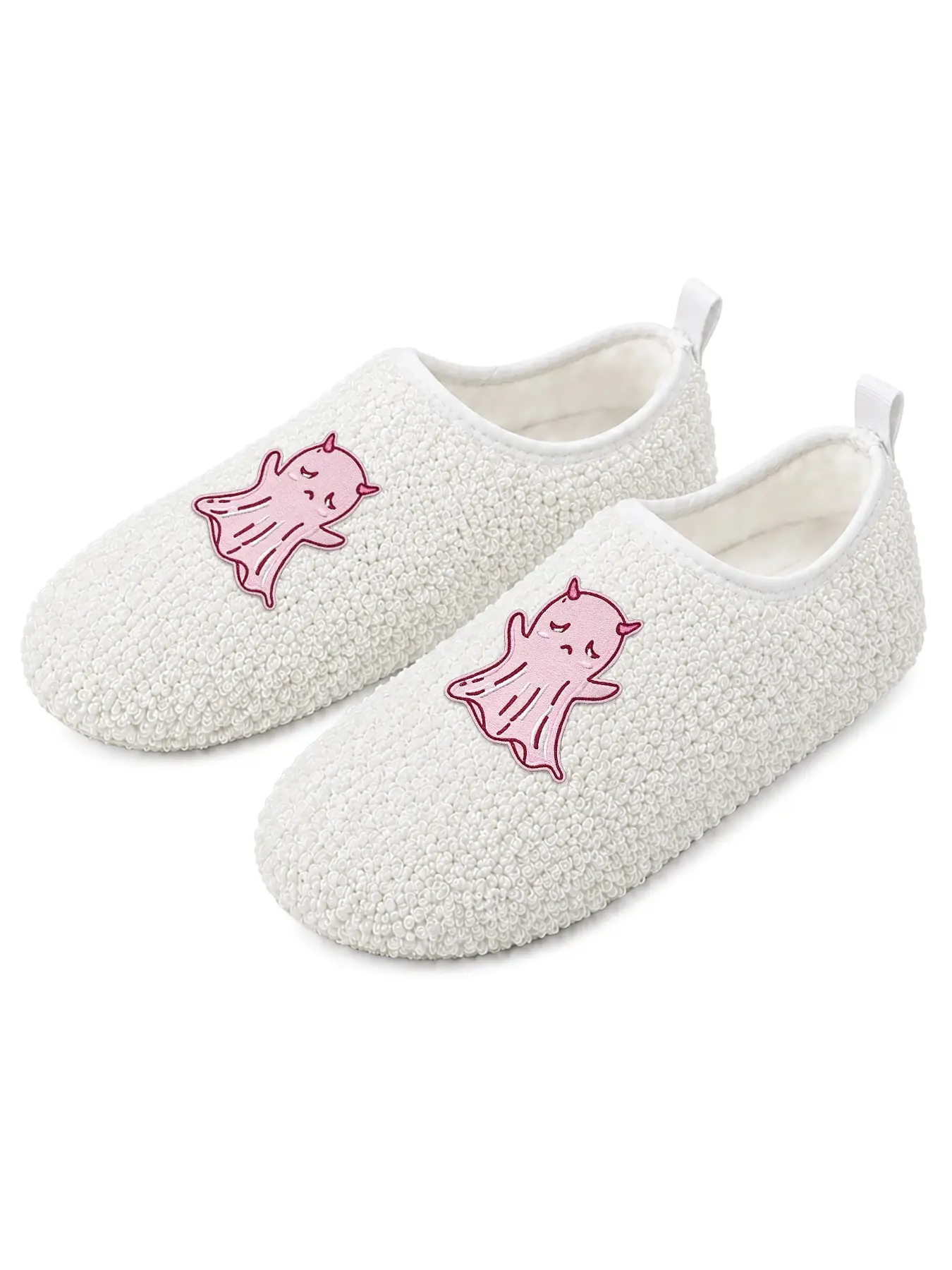 JEKO Unisex Pink Halloween Cotton Slippers | Spooky Cute Pumpkin Ghost Embroidery | Ultra Soft Fuzzy House Shoes | Closed Heel Winter Warm | Anti Slip | WFH Cozy Weekend Yoga