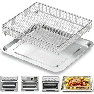 Air Fryer Tray Replacement for TOA-60 TOA-65 TOA-70 Convection Toaster Oven Tray Replacement, 12.4"x11" Steel Baking Pan and Wire Rack Mesh Basket Accessories Parts, NonStick/Dishwasher Safe