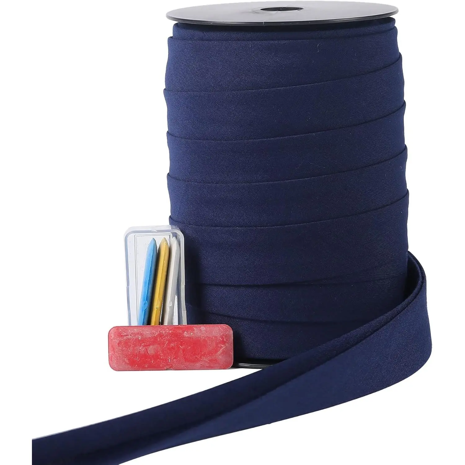 Double Fold 1 inch Bias Binding Tape 55 Yards (Navy Blue) with 4 Pieces Sewing Fabric Chalks for Crafts Sewing Seaming Hemming Piping Quilting