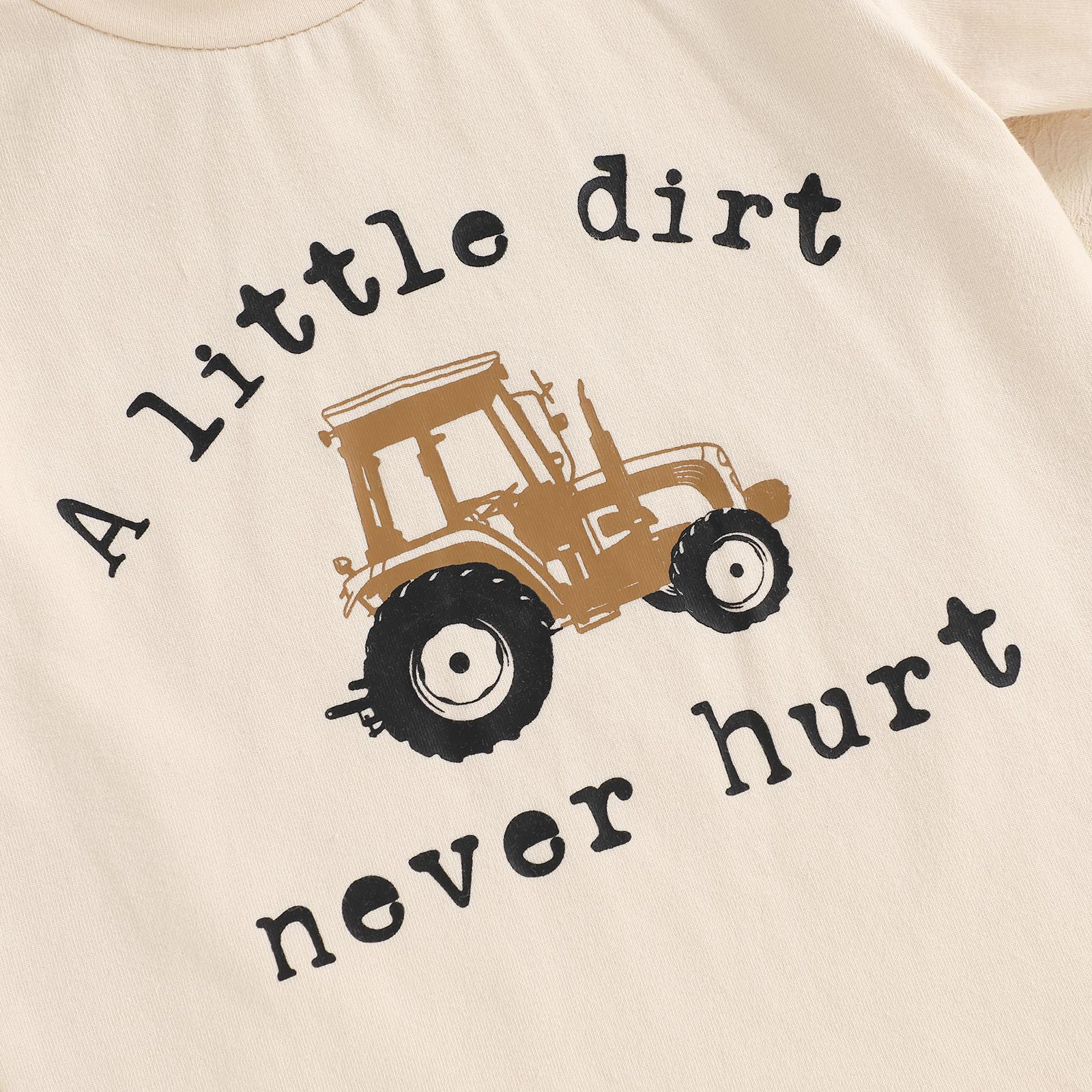Toddler Baby Boy Summer Set Letter Tractor Print Short Sleeve Round Neck T-Shirt with Solid Shorts Casual 2Pcs Outfit Summer Clothes