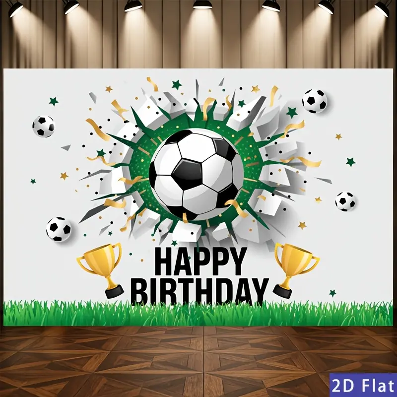 Football Champion Birthday Banner, Soccer Trophy Theme Happy Birthday Party Background, Polyester Material, Metal Hooks, Ideal for Kids Parties, Happy Birthday Backdrop