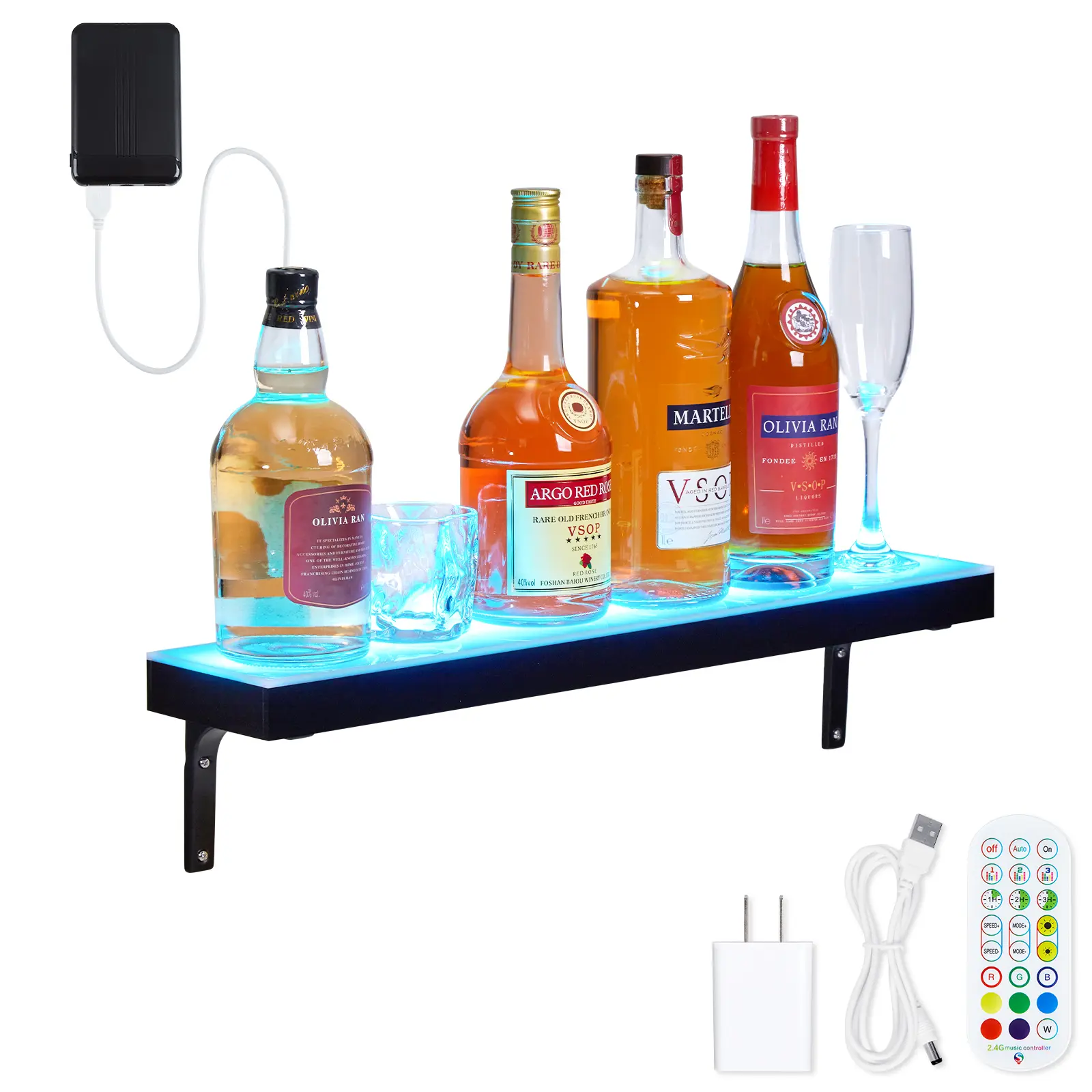 48-Inch Modern Trapezoid LED Lighted Acrylic Liquor Bottle Display Shelf - 2/3-Tier Bar Shelf, Remote & App Control, 16 Colors & 4 Modes, Wall-Mounted/Countertop, Home/Commercial Use