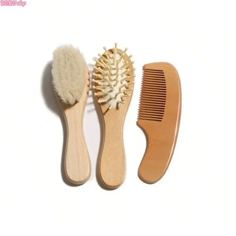 [SummerWins]Baby Toiletries Care Set, Newborn Infant Soft Brush Shampoo Brush Bath Massage Wooden Comb Baby Cleaning Hair Dirt Removal Essentials, Cradle Cap Brush, Toddler Brush