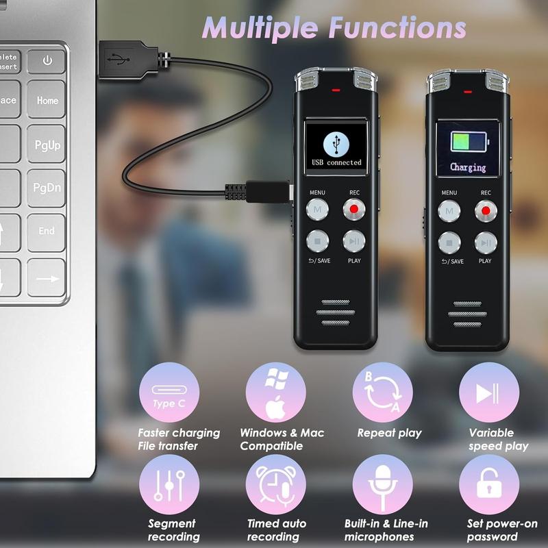 64GB Digital Voice Recorder with Playback: Voice Activated Recorders for Lectures Meetings Interviews - Dictaphone Recording Device Tape Recorder Portable Mini, Audio Recorder with USB, MP3,Smart Voice Recorder with Screen Display