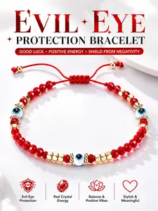 Adjustable String Nazar Bracelet, Crystal Bead Gold Block Spiritual Guardian, Anti-Envy Luck Charm, Unisex Healing Jewelry Gift, Crystal Bracelets