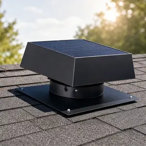 12-Inch Flush Mount Trapezoid Solar Attic Vent, 35W Dual Power Roof Exhaust Fan with 3-Speed Remote, 25°C Auto, 1200 CFM MPPT Controller, DC Brushless, 17.75 lb Black Aluminum, Power Adapter for House Attic