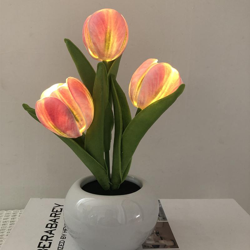 Tulip Night Light LED Simulation, Flower Design Lamp, USB Powered, Vase Table Lamp Decor for Home Living Room Desktop Decoration Christmas Halloween Holiday Gift