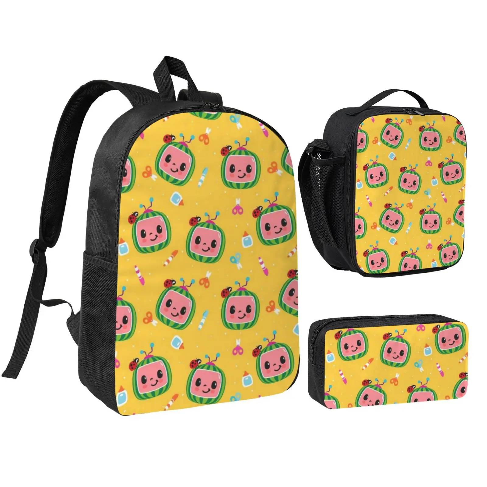 Anime Cocomelon5 backpack with lunch bag pencil box for Teen Girls Boys, 3pcs kids school bag with adjustable straps, office travel bag Bookbag lunchbox