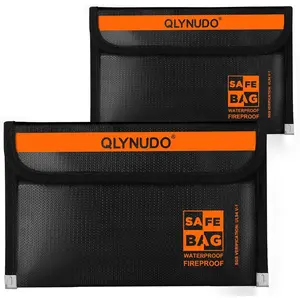2 Pack 8x5" Portable Fireproof Money Envelopes for Cash and Documents, Waterproof Zipper Fireproof Money Bag, Large & Small Pouch Set, 3-Layers Fireproof Material
