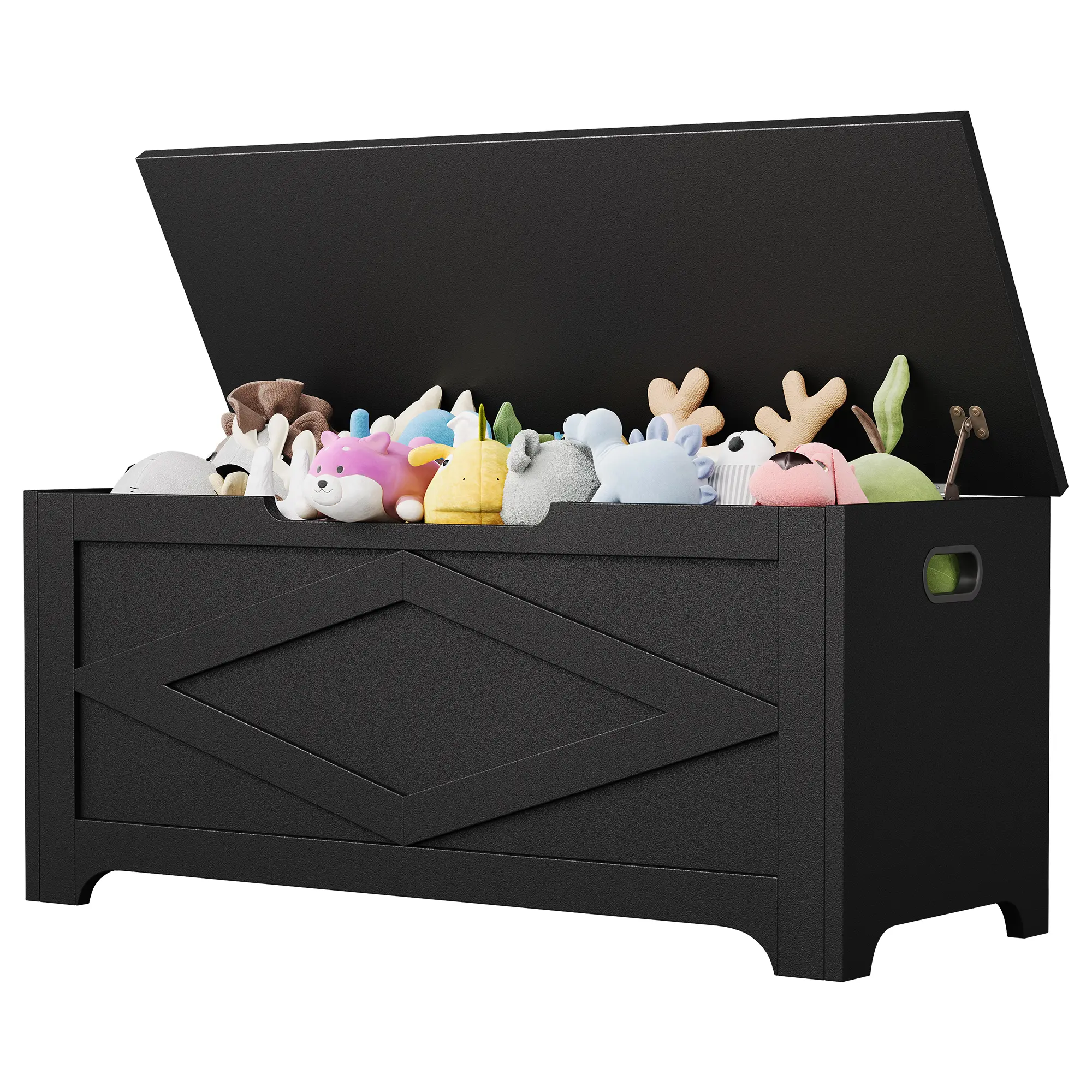 39.4-Inch MDF Storage Bench, Decorative Leg Design, 300 lb Capacity, Diamond Pattern in Black and Washed Grey, Double-X Pattern in Frosted White