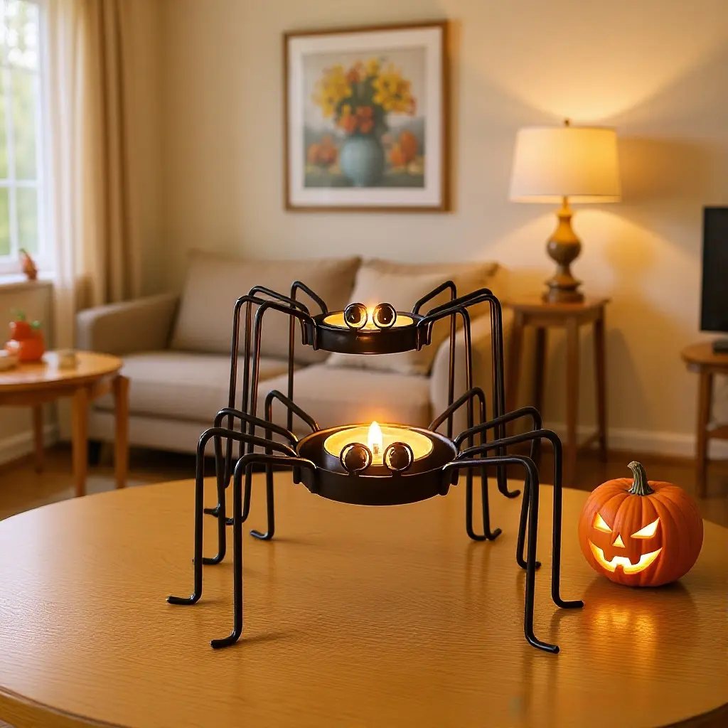 2 - Pack Halloween Metal Spider Candle Holders, Candlestick Holders – Spooky Desktop Decor for Party, Home, Holiday | Gothic Candle Stand, No Candles Included