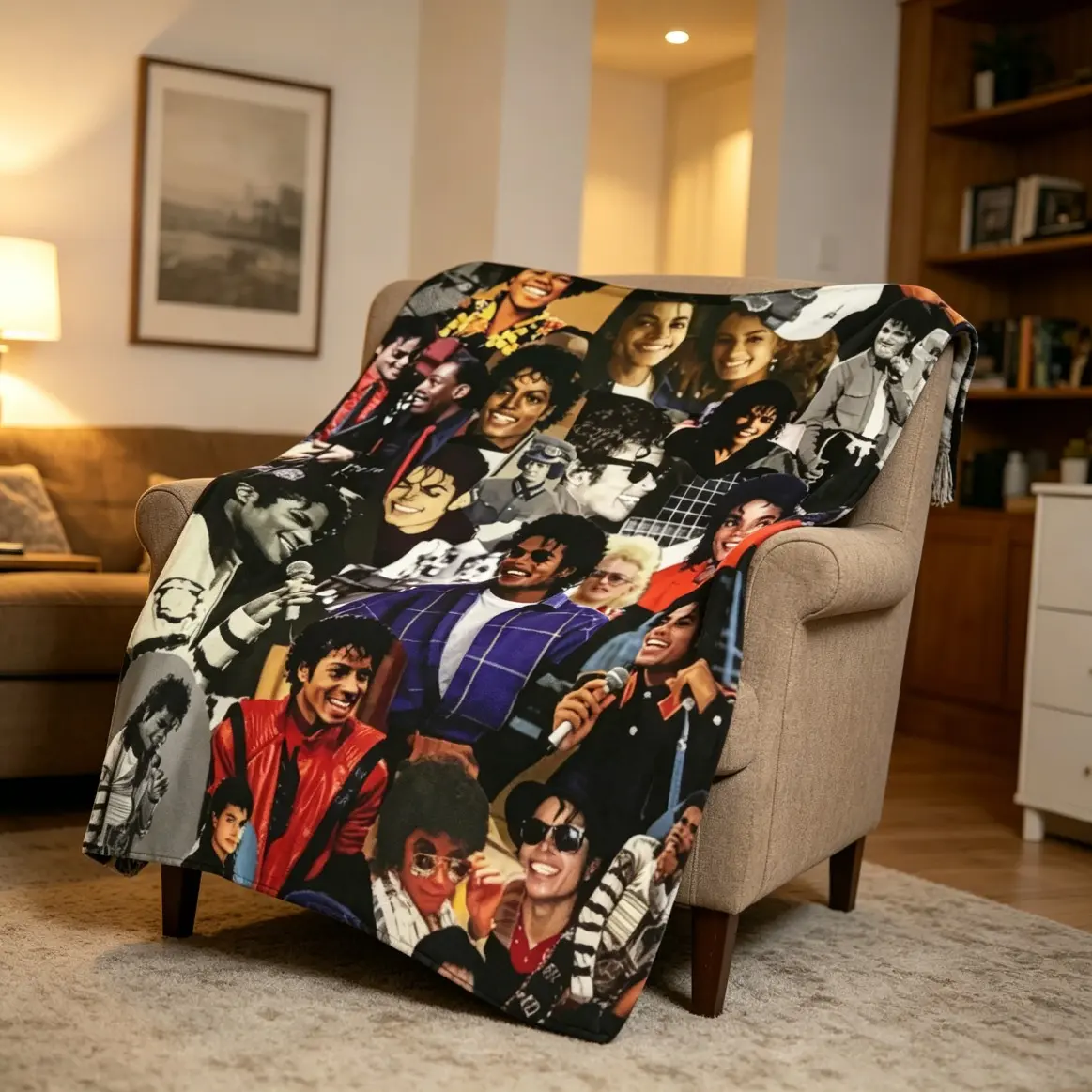 Pop Music Legend Inspired Michael Jackson Photo Collage Flannel Blanket, Soft Cozy Cooling Blanket For Adults And Children, Bedroom Living Room Sofa Throw, Homegoods Style Home Decor, Perfect Gift For Music Fans And Music Lovers