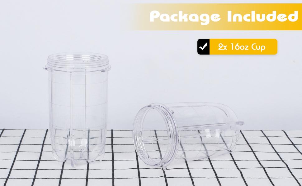 2 PCS Replacement Cups For Magic Bullet Replacement Parts 16OZ Blender Cups Jar compatible with 250W Magic Bullet MB1001 Series Juicer Mixer