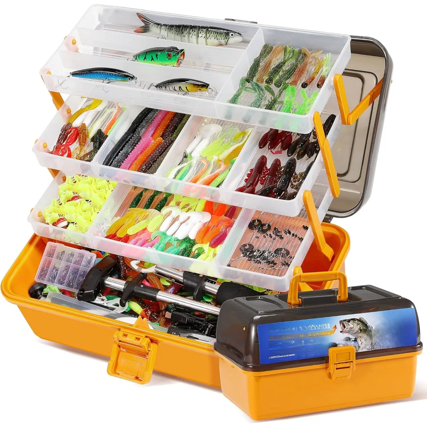 560Pcs Fishing Tackle Box Kit with Lures, Pliers, Hooks & Accessories - 4-Layer Waterproof Storage Box - Complete Fishing Gear Set for Freshwater/Bass Fishing - Ideal Gift for Men