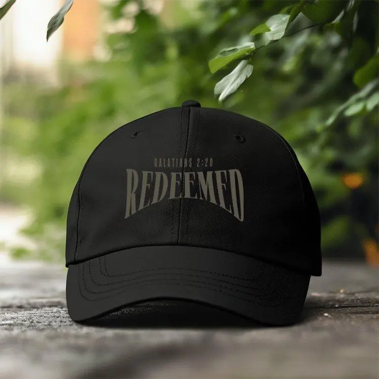 "Redeemed" Graphic Denim Baseball Cap - Unisex Christian Faith Dad Hat, Lightweight with Adjustable Buckle for Outdoor Wear, One Size, Cotton