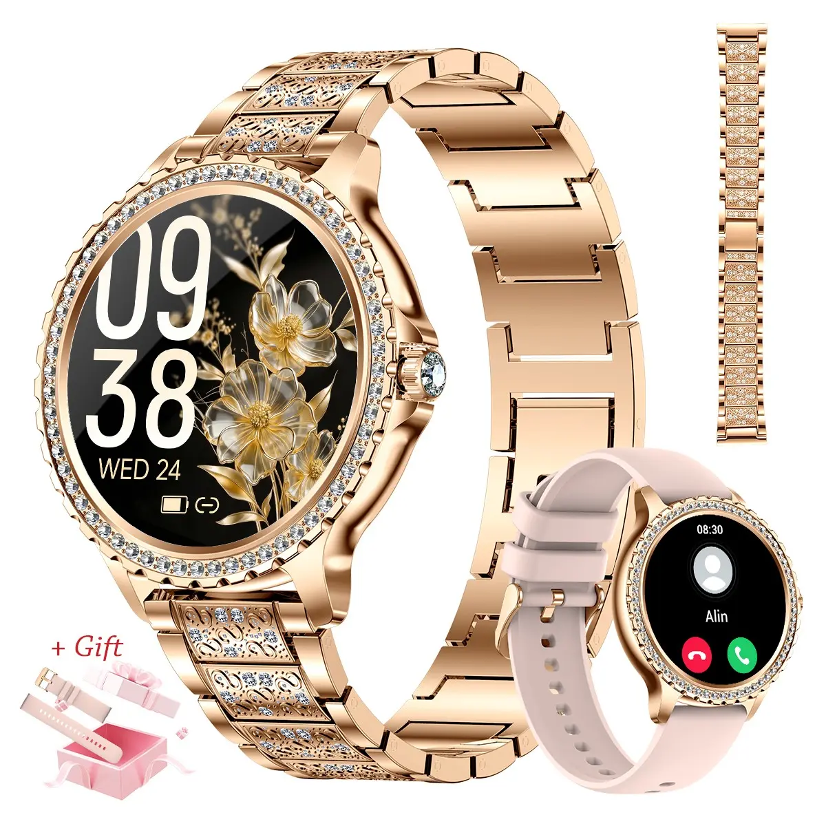 Women's Fashion Smartwatch, featuring two watch straps, a 1.32-inch HD large screen, wireless call and answer functions, a voice assistant, waterproof fitness tracker, compatible with both Android and iOS systems, perfect as a gift for mothers