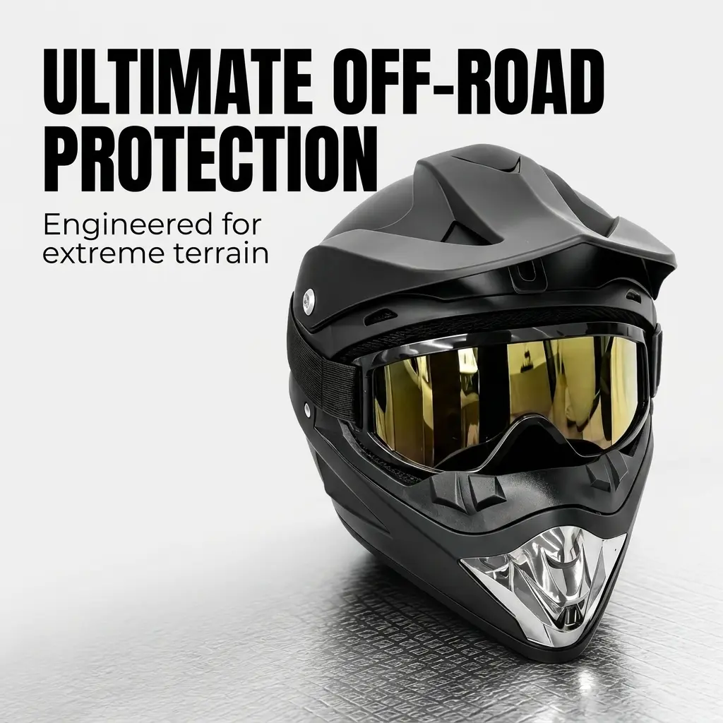 Dirt Bike Helmet Kit, Matte Black Full Face for Adult Motocross & ATV, DOT Certified ABS+EPS Protective Gear with Mirrored Goggles & Anti-Slip Gloves