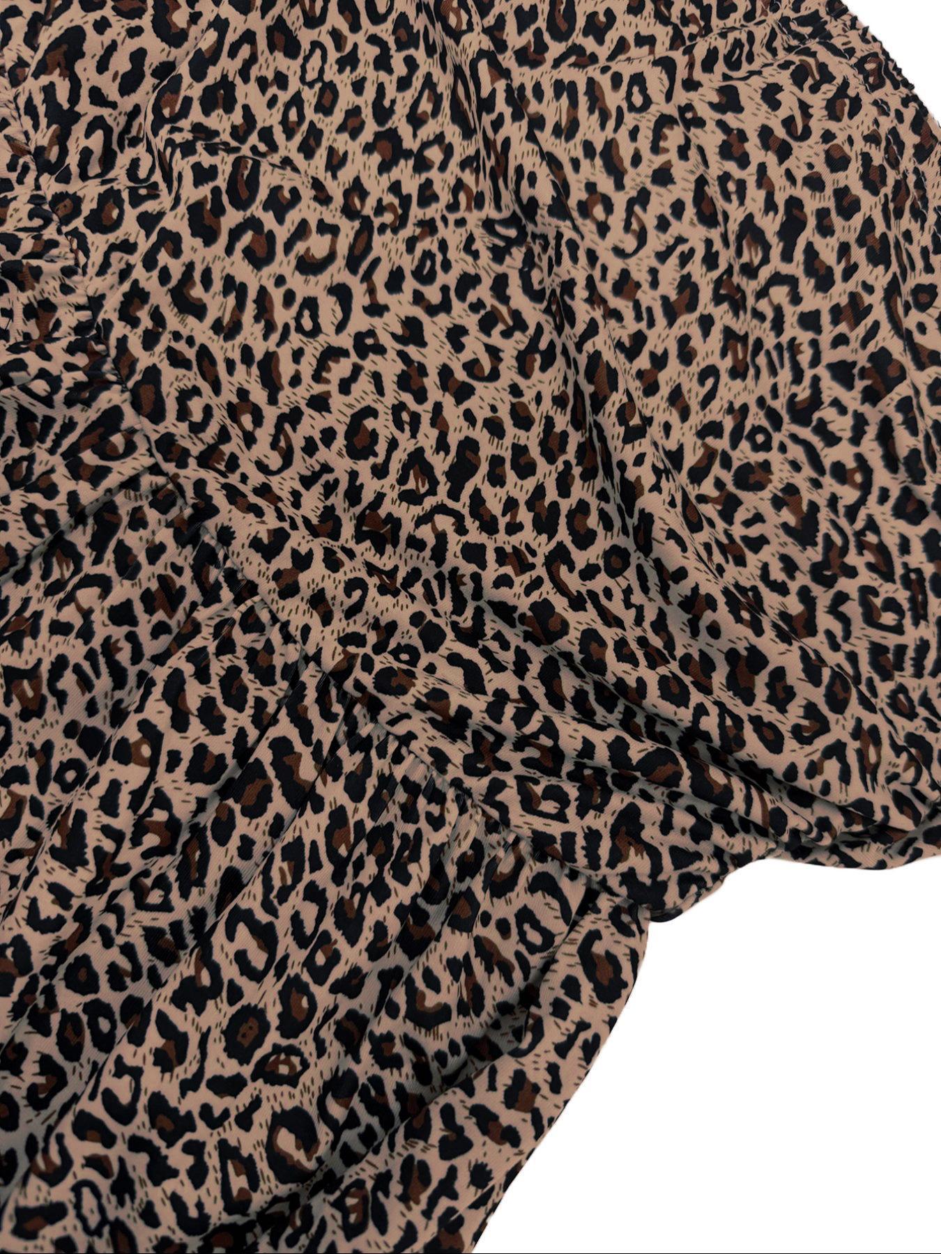 LovelyWholesale，Women's Plain Leopard Print Sleeveless Fitted Tube Romper, Casual Fashion Strapless Romper for Spring And Summer, Women's Clothes for Daily Wear