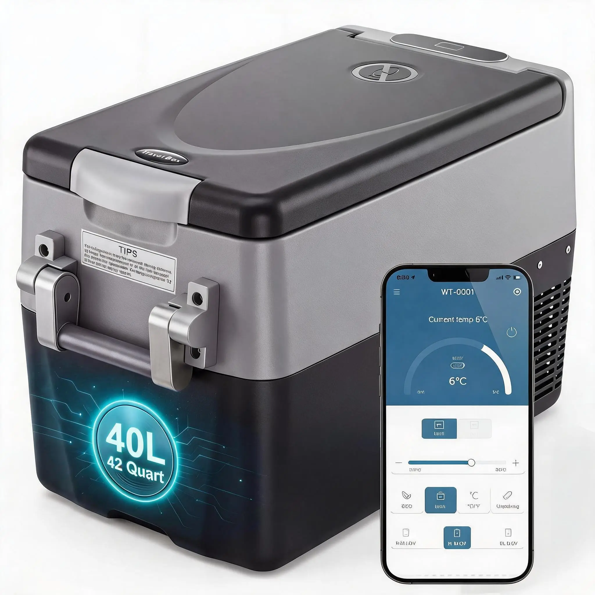 42QT 12V Portable Refrigerator, Dual Zone Car Fridge Freezer with App Control & AC/DC Power for Camping, RV, Truck, Fishing & Home