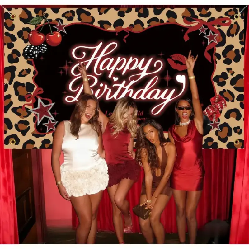 Red Cheetah Print Wall Backdrop Home Birthday Party Decorations, Y2K Cherry Leopard 3 x 5Ft Polyester Fabric Photo Background Banner for Big Mama Women Girl Night