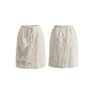 TCH Linen Hot Diamond Butterfly Half length Skirt for Women, Summer 2026 New High Waist, Slim and Casual Straight A Short Skirt