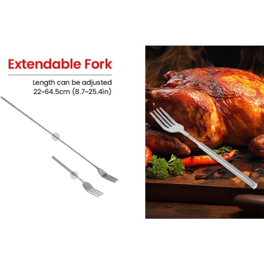 Extendable Fork, Portable Stainless Steel Telescopic Long Handle Fork, Practical Rust-proof for BBQ Fruit Dessert Pastry