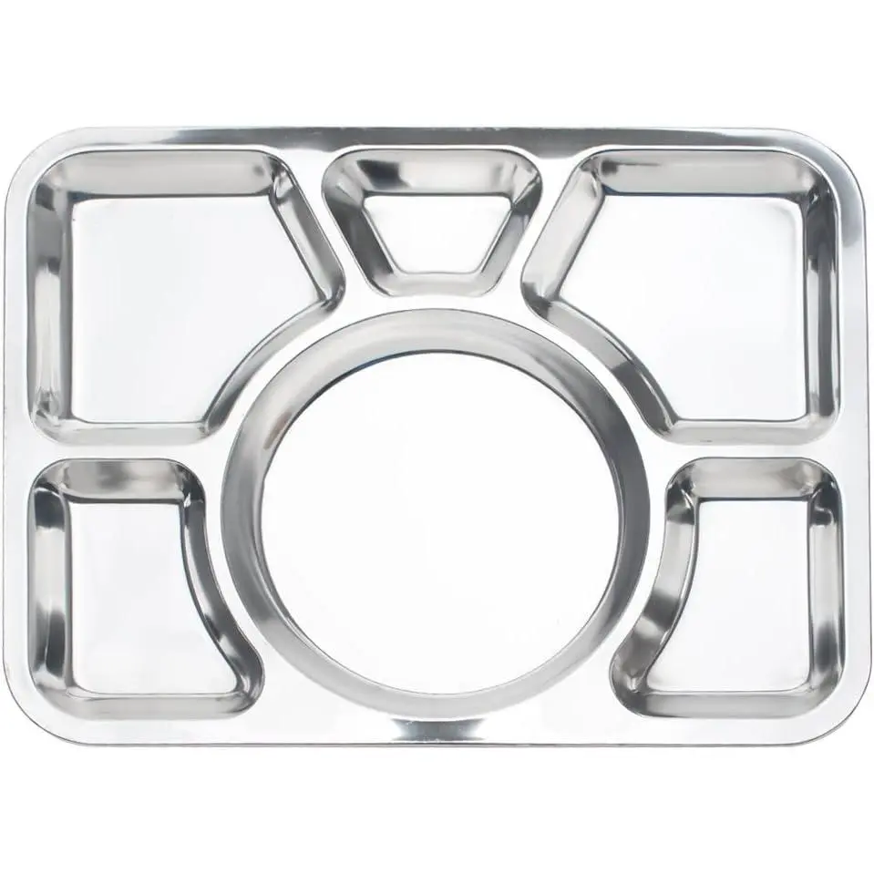 Divided Dinner Tray Stainless Steel, Snack Serving Plate with 6 Compartments-6 Sections