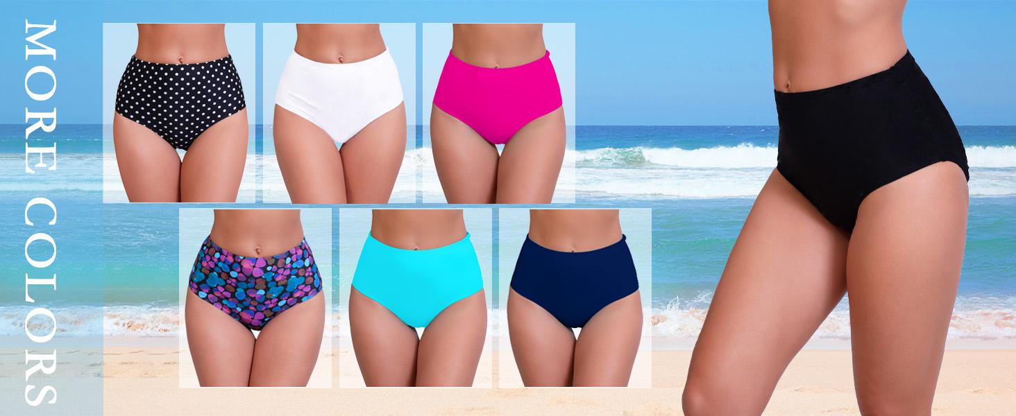 Women's High Waisted Swim Bottoms (Available in Plus) Full Coverage Bikini Swimsuit Bottoms