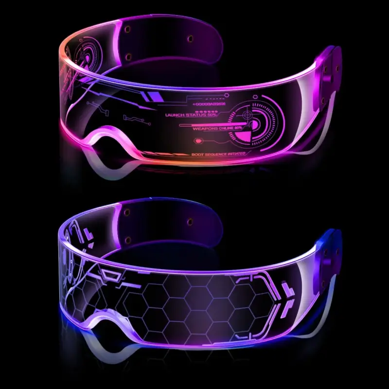 Cyberpunk 2048 LED Multi-Color Glow Glasses - Light Accessories, Adjustable Colors, High-Brightness, Comfortable Fit, Durable EVA Material, Ideal for Festivals, Parties