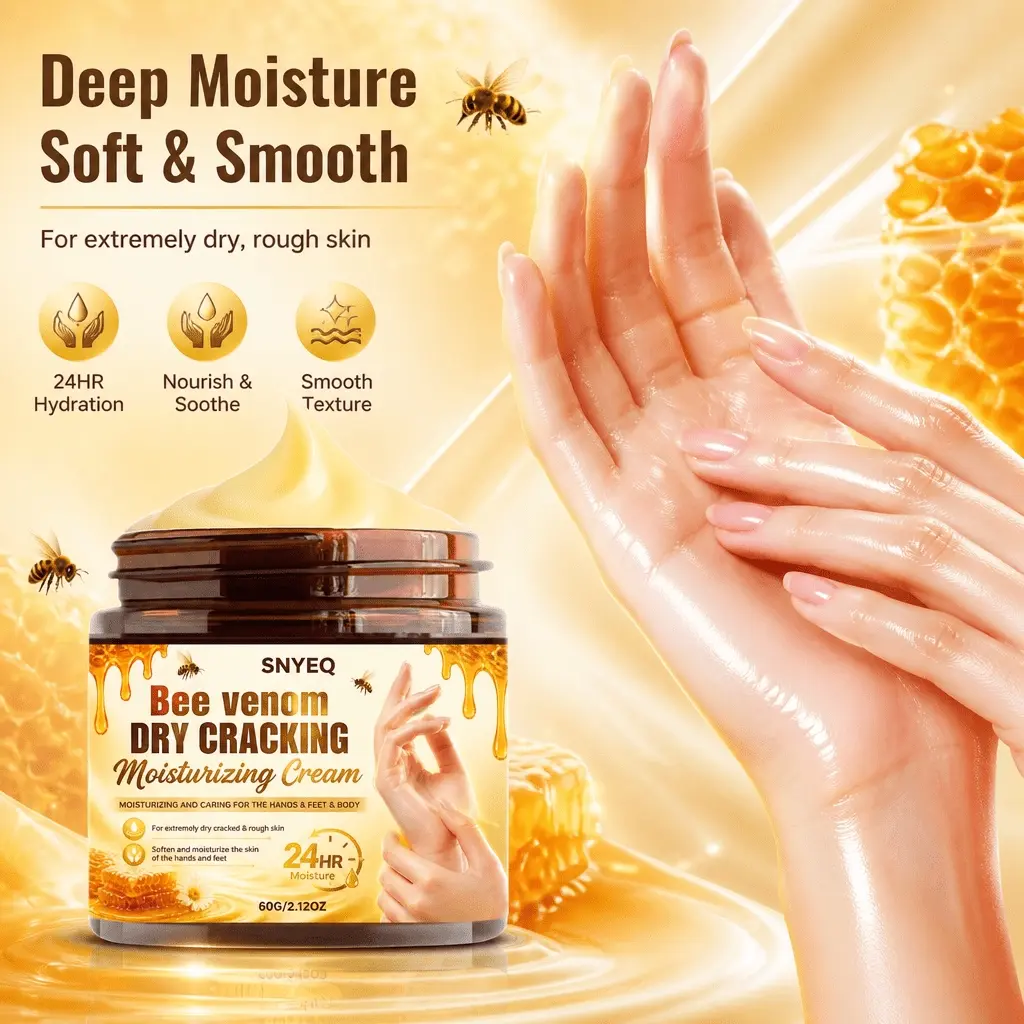 Bee Venom DRY CRACKING Moisturizing Cream, Suitable for Chapped Feet and Palms, for Extremely Dry, Cracked, and Rough Skin. Softens Rough Skin, Smoothes, Repairs the Appearance of Cracks, Deeply Moisturizes, and Leaves the Skin Smooth and Soft