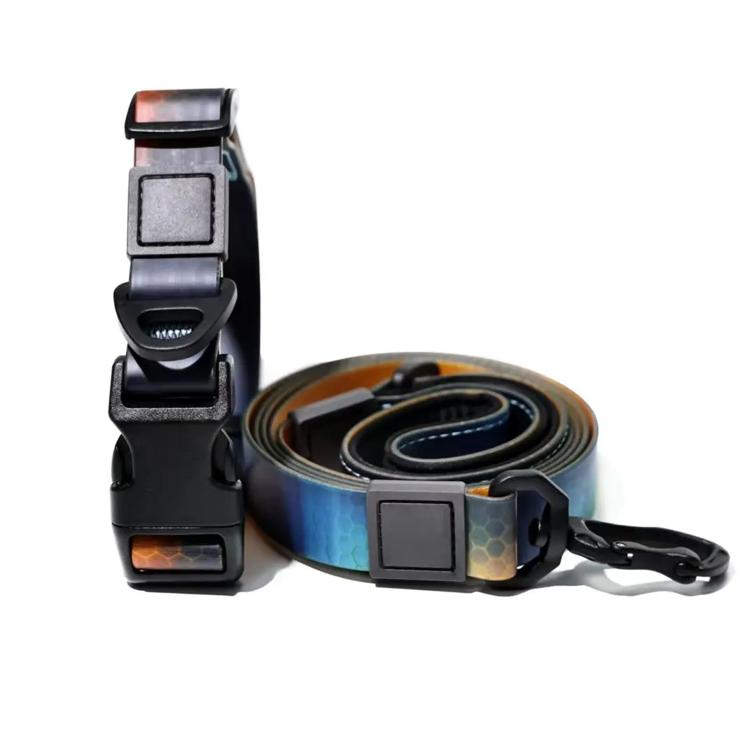Trendy Gradient Printed PVC Dog Leash & Collar Set, Waterproof Durable Pet Lead with Unique Pattern, Adjustable for Small Medium Large Dogs