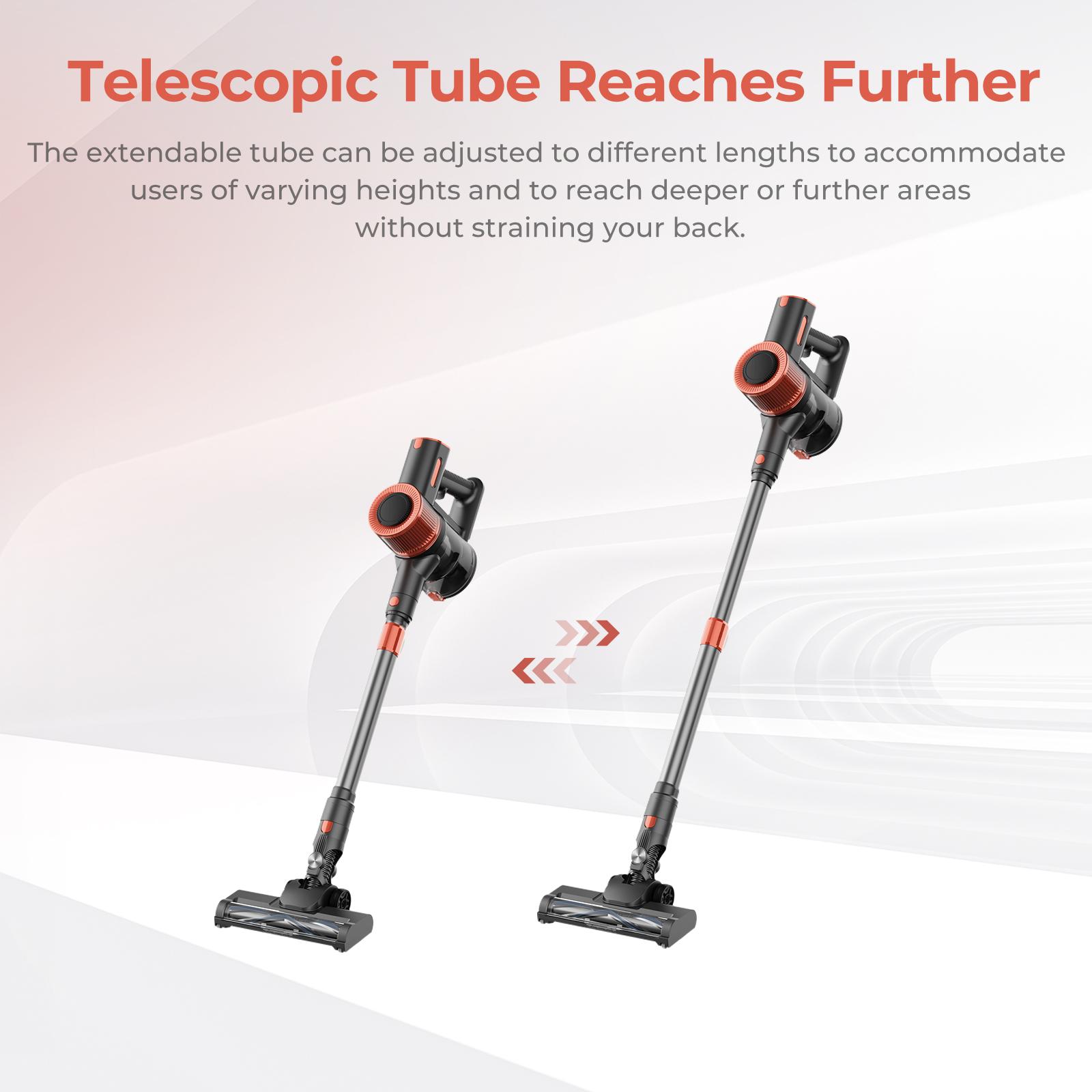 JIGOO C200 Cordless Vacuum Cleaner, 23KPa Suction, 40min Runtime, 2 Work Modes, Telescopic Metal Tube & LED Headlight
