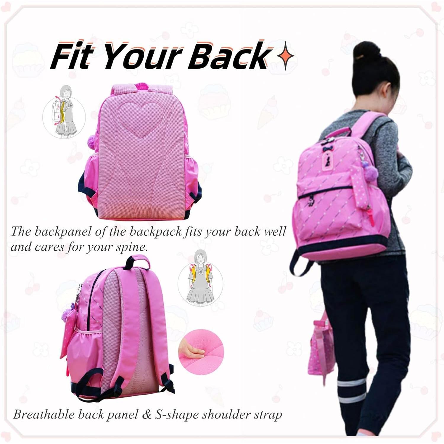 3 count Heart Printing Backpack Sets Bowknot Primary Schoolbag Travel Daypack  Bag Girls Rucksack knapsack