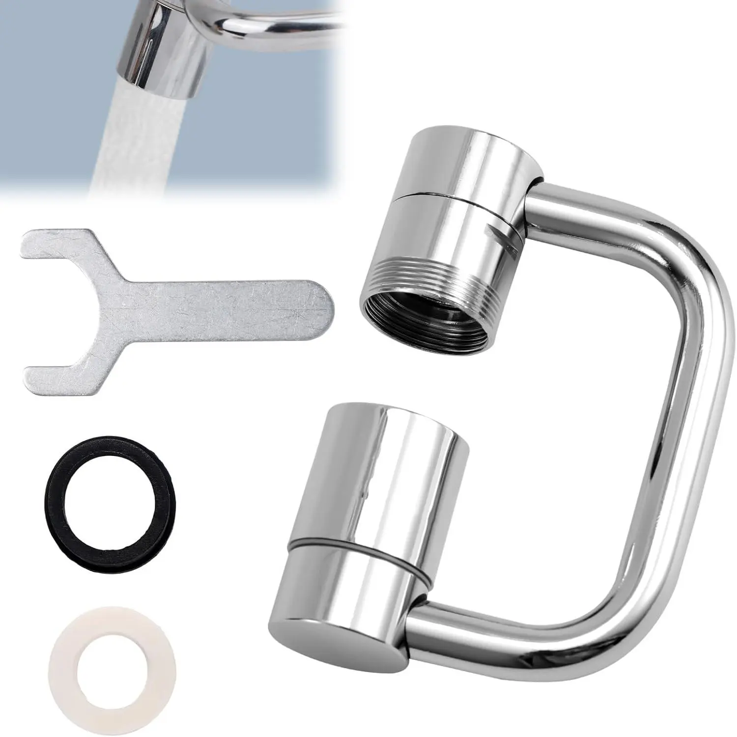 Rotatable Sink Faucet Aerator Extension,  Rotating U-Shaped Faucet Extender with Washers 2 Modes Adjustable Flexiflow 1080° Rotating Tap   Adapter for Kitchen & Bathroom Upgrade