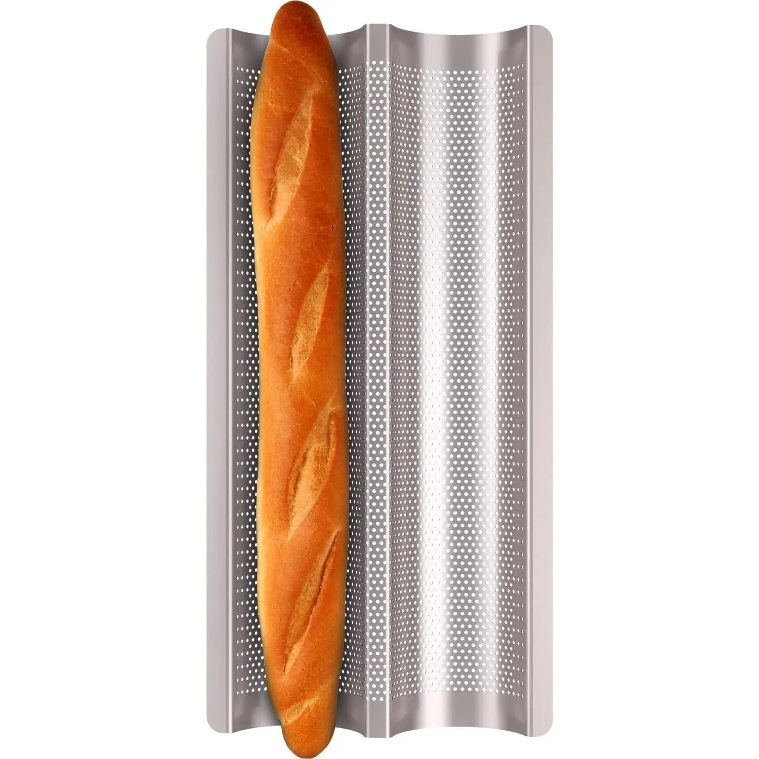 Baguette Pan French Bread Pans For Baking Pans, Nonstick 2 Slots Perforated Italian Loaf Pan Mold Long French Bread Pan Golden