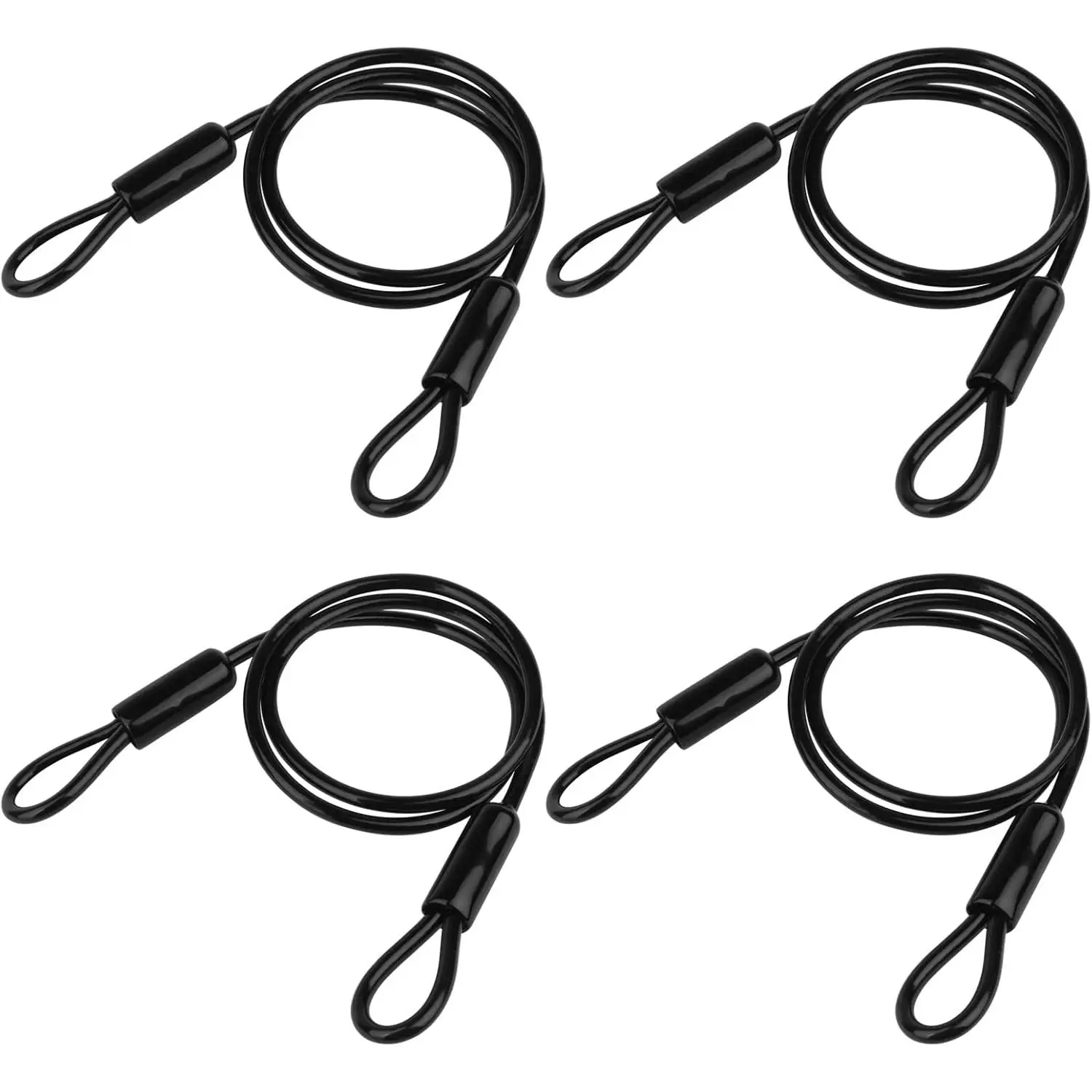 4 Pack 2½ ft Black   Luggage Lock Safety Wire with Double Looped Ends, 5 mm Diameter