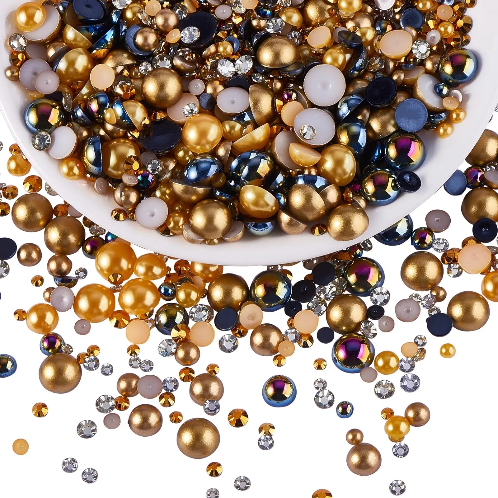 3000pcs Flat Back Nail Art Pearls and Rhinestones, Bling Rhinestone Decoration, Ab Color Resin Beads, DIY Jewelry Decor, Bottle, Cup, Clothes, Shoes, Resin Nail Gems