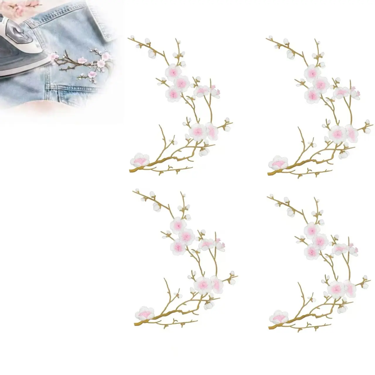 Cherry Blossom Patches,Embroidery Flower Iron-On/Sew-On Patch for Backpack | Vintage Crafts Branches Garment Cos Trim Decoration 15.35"x5.9" Plum Floral Applique for Jeans, Hats, DIY Clothing Repair