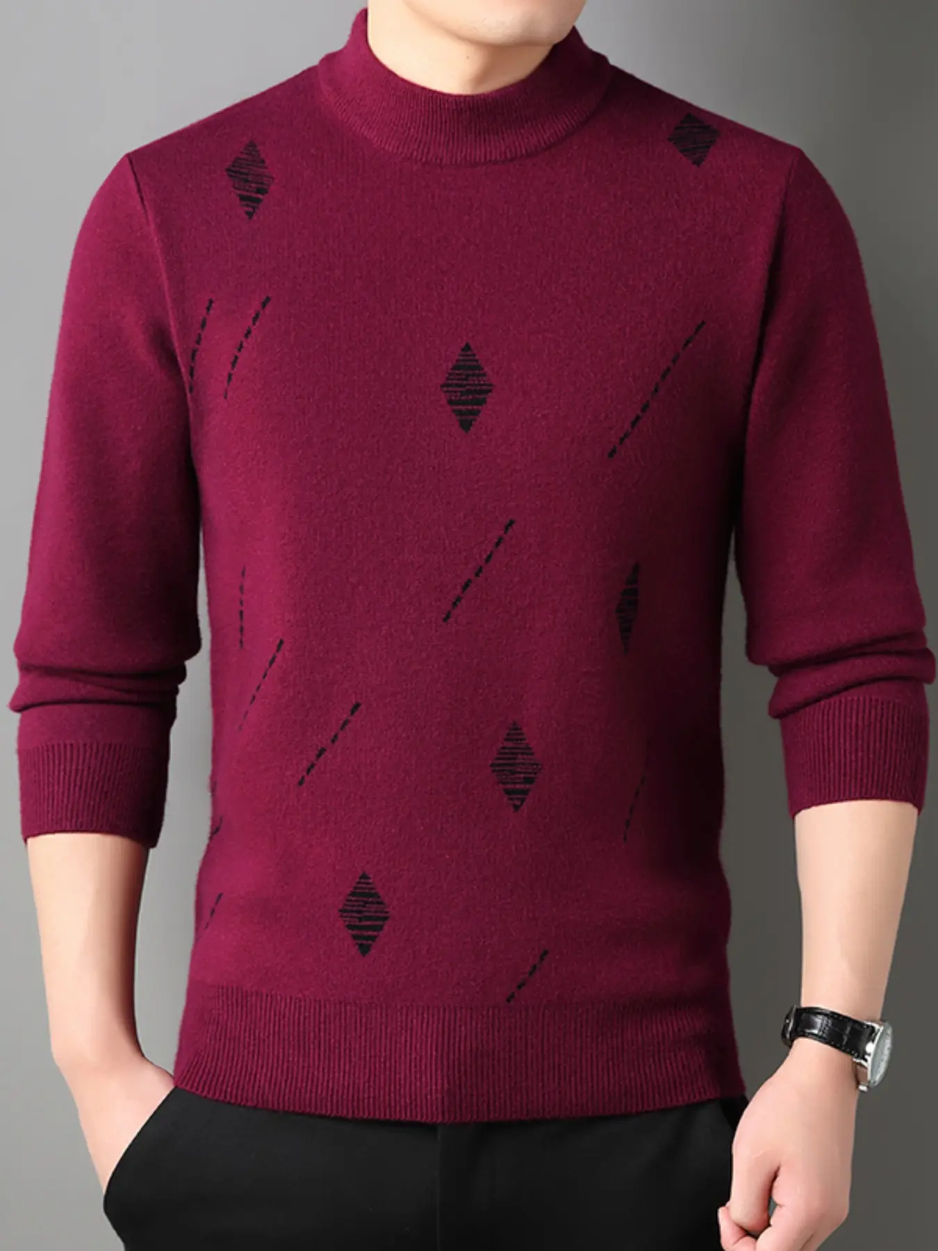 Men's Plus Size Thick Knit Sweater, Round Neck Warm Pullover for Fall Winter, Large Dad Clothes, Solid Color Base Layer