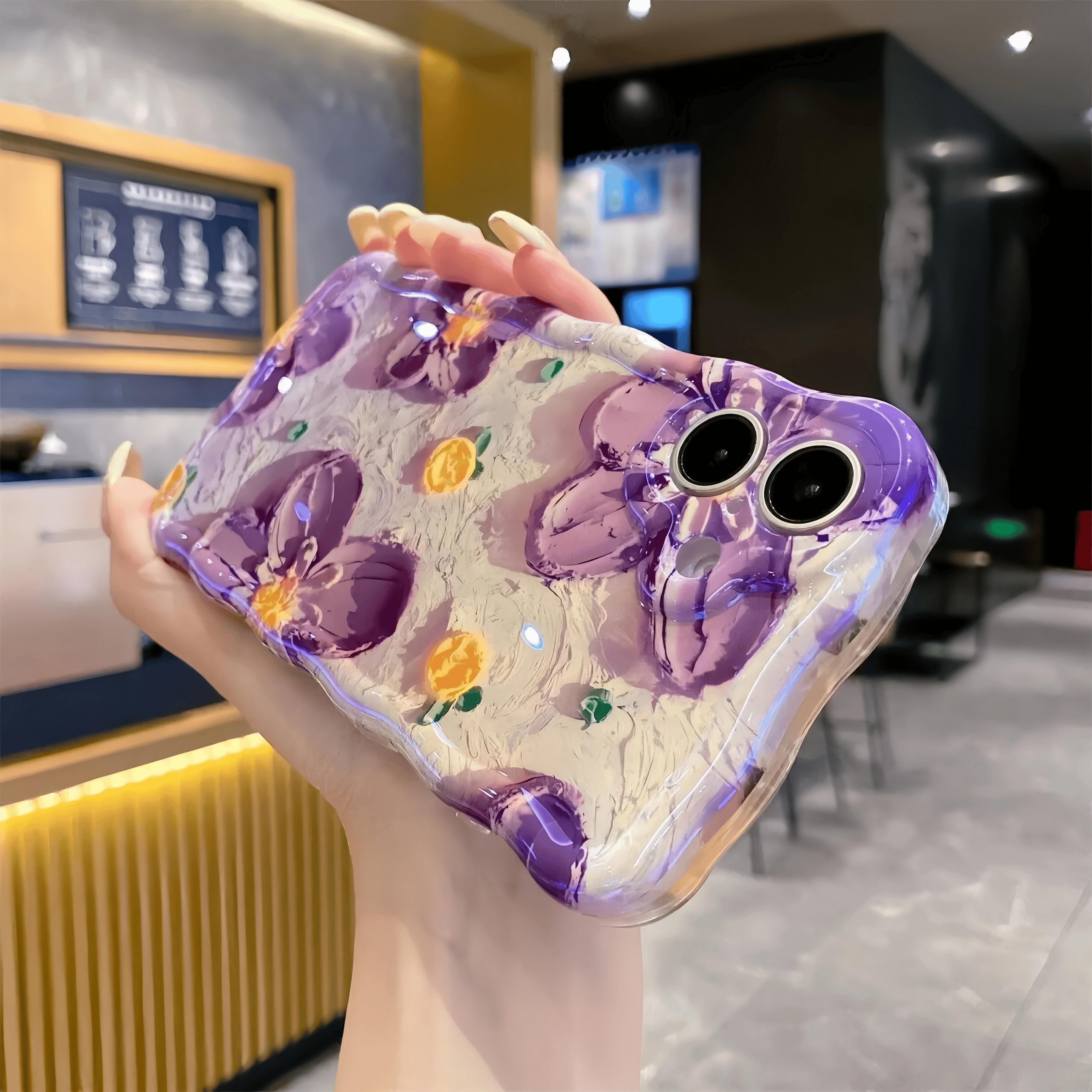 Flower Case for iPhone 17 16 15 14 13 12 11 Pro Max Plus Air Soft TPU Retro Oil Painting Girly Phone Cover with Sparkly Floral Design Orange White Magnetic Ultra-Thin Protective Case for Women and Girls beautiful