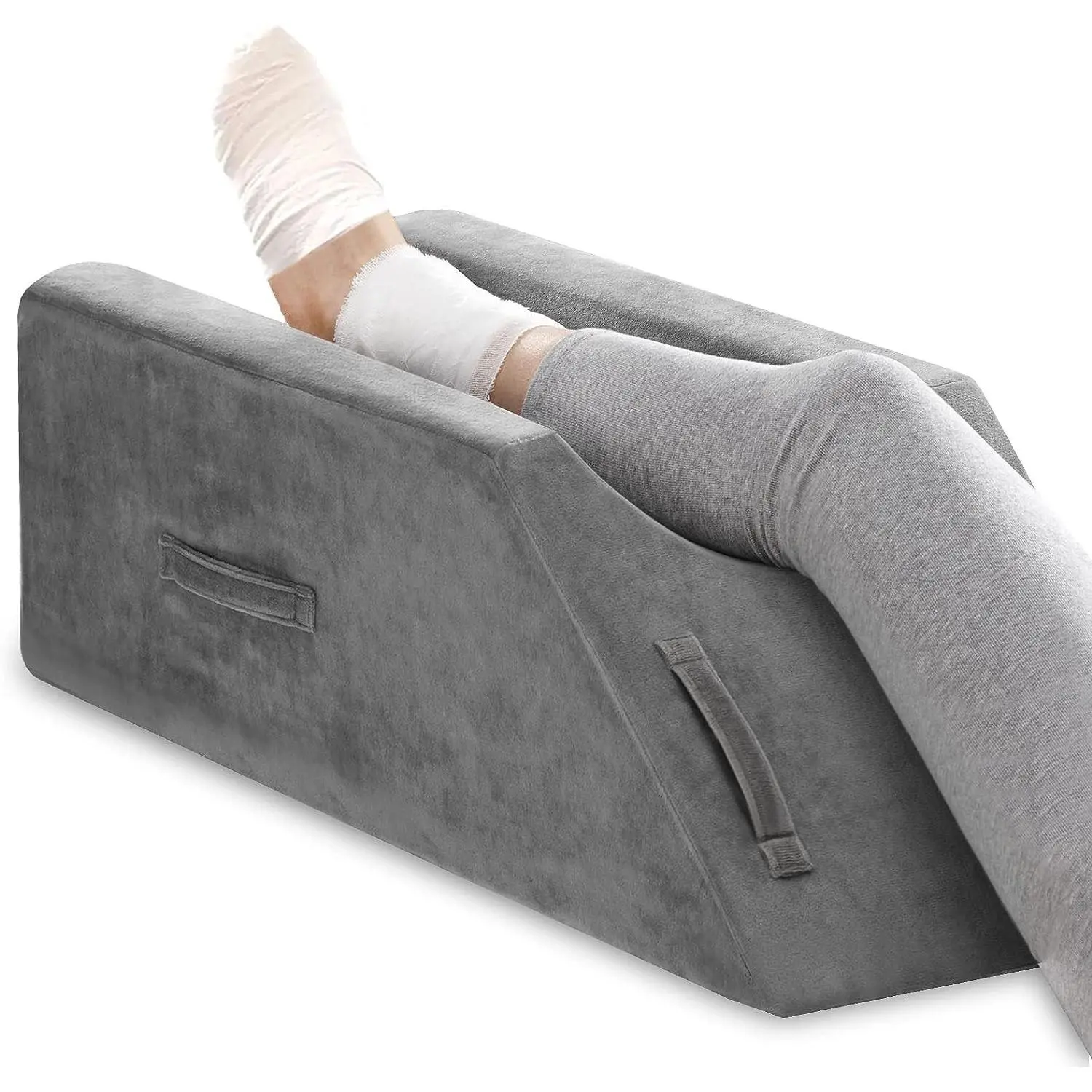 Leg Elevation Pillow for Leg/Knee Surgery Recovery, Memory Foam Leg Pillow with Velvet Washable Cover, Small Grey