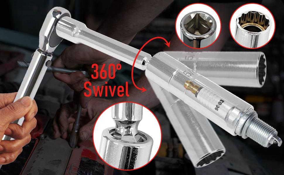 6PCS 3/8" Drive Magnetic Swivel Spark Plug Socket Set, Includes 9/16", 5/8", 13/16",14mm Socket, Thin Wall Spark Plug Sockets with 12 Point, CR-V