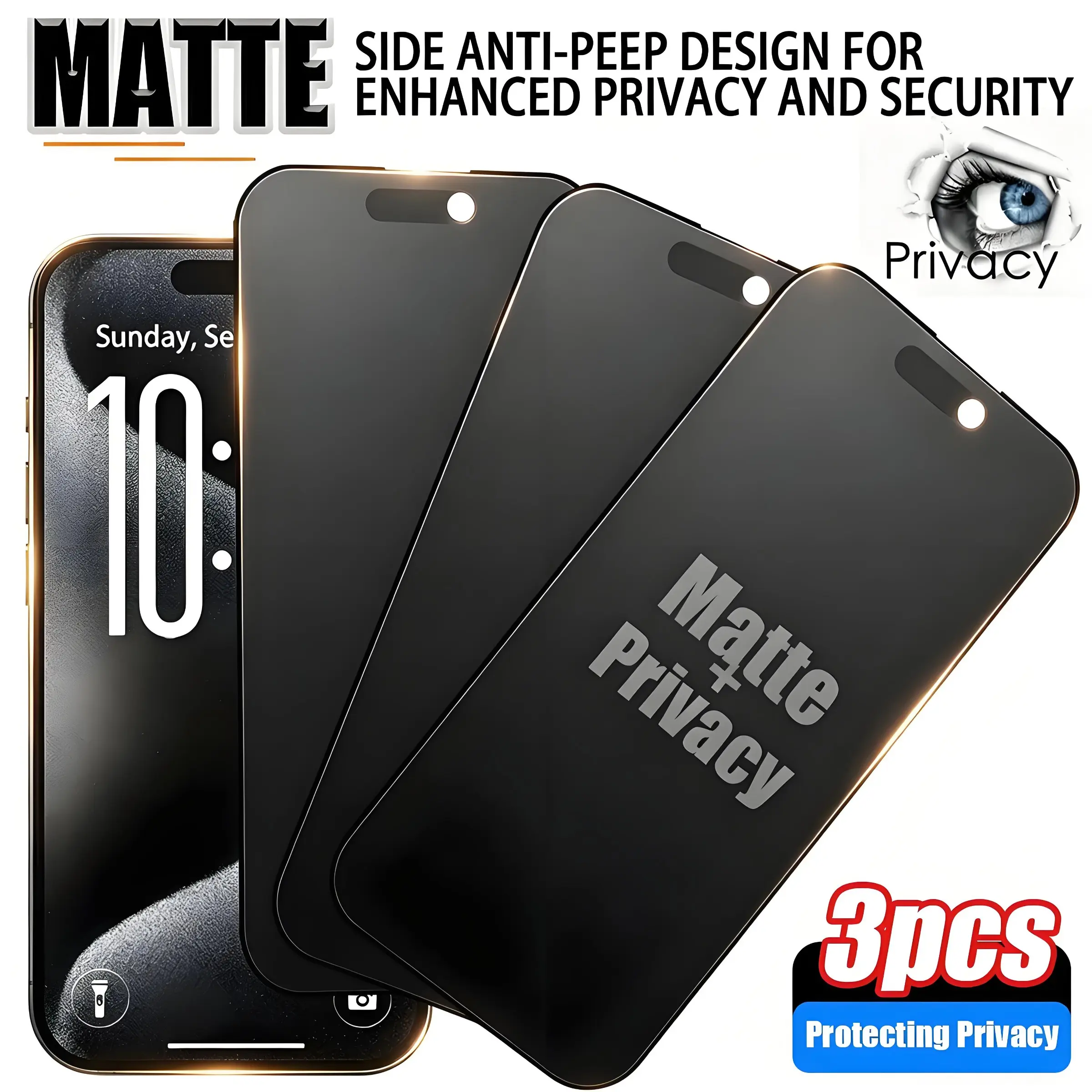 3pcs Ceramic Frosted Anti-Spy Screen Protector, Smartphone Screen Protector, Compatible with iPhone 17/16/15/14/13/12 Pro Max/Air and Other Models, Anti-peeping, Frosted Texture, Sweat-resistant, Anti-fingerprint, Fits Various Phone Cases