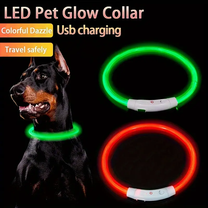 USB Rechargeable LED Luminous Dog Collar, Anti-Lost Pet Safety Collar light up  Collar pup glow