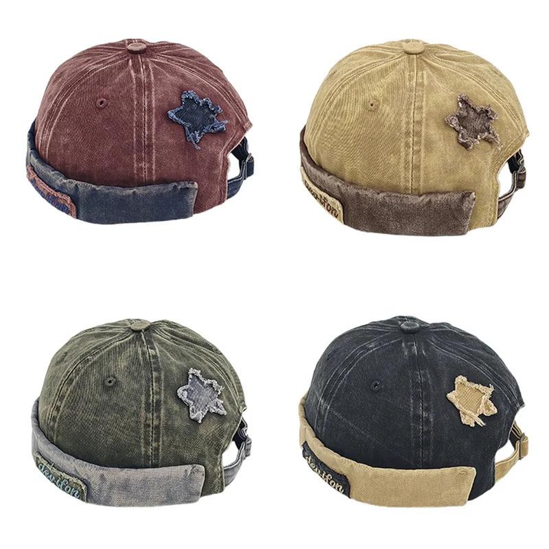 Unisex Washed Color Brimless Caps Without Visor Star Splicing Docker Cap Letter Adjustable Beanie Hat Vintage Style Hip Hop Hats